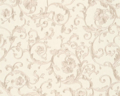 product image of Damask Scrollwork Floral Textured Wallpaper in Beige/Metallic 590