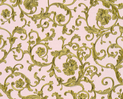 product image for Damask Scrollwork Floral Textured Wallpaper in Pink/Gold 1