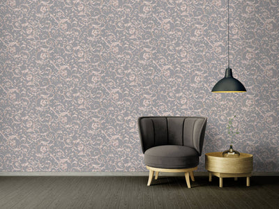 product image for Damask Scrollwork Floral Textured Wallpaper in Grey/Metallic 74