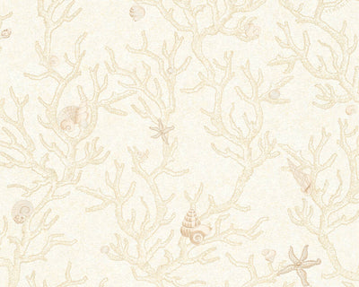 product image of Floral Corals Seashells Textured Wallpaper in Cream/Metallic 548