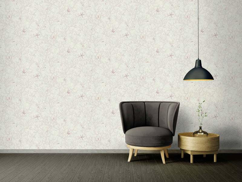 media image for Floral Corals Seashells Textured Wallpaper in Grey/Metallic 213