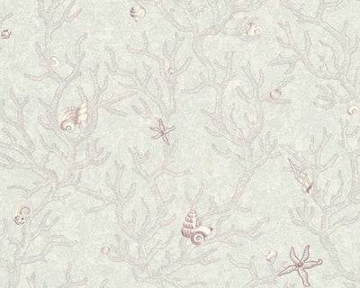 product image of Floral Corals Seashells Textured Wallpaper in Grey/Metallic 50