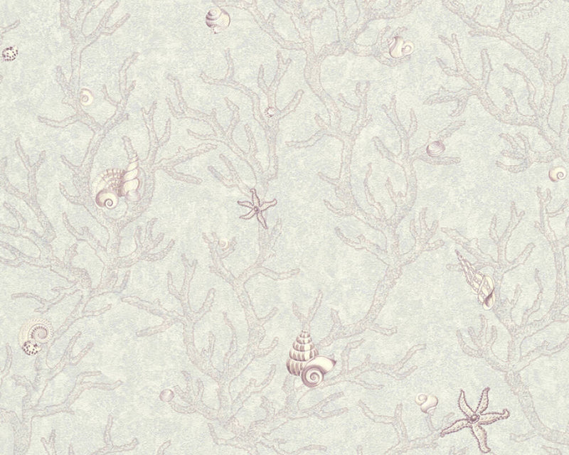 media image for Floral Corals Seashells Textured Wallpaper in Grey/Metallic 249