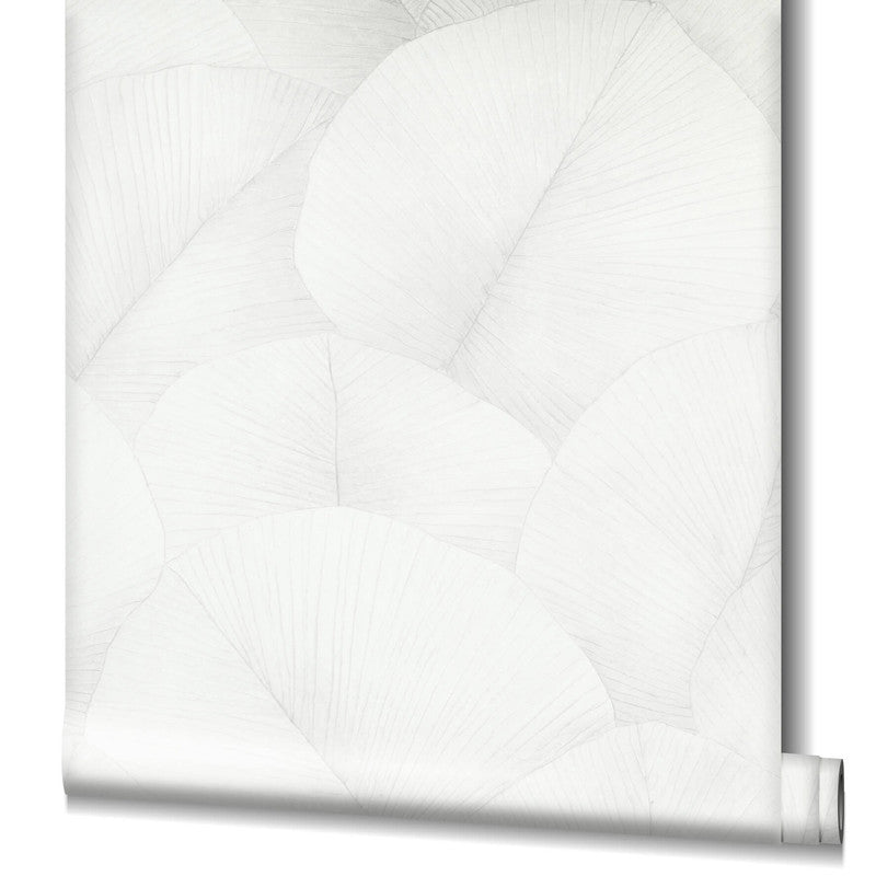 media image for Palm Leaf Wallpaper in Grey/White 257