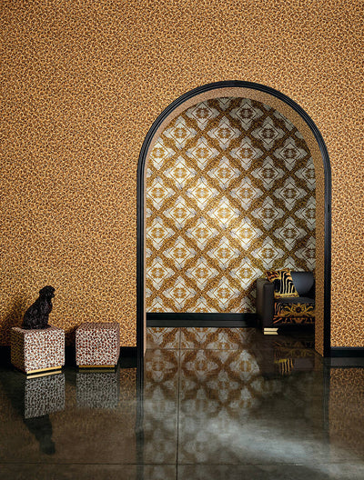 product image for Floral Rhombuses Textured Wallpaper in Cream/Gold 93