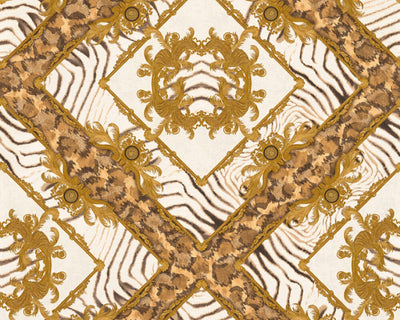 product image of Floral Rhombuses Textured Wallpaper in Cream/Gold 577