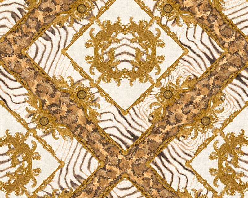 media image for Floral Rhombuses Textured Wallpaper in Cream/Gold 267