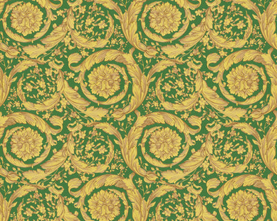 product image of Baroque Textured Damask Wallpaper in Green/Beige from the Versace IV Collection 573