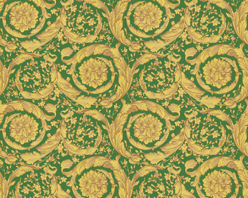 media image for Baroque Textured Damask Wallpaper in Green/Beige from the Versace IV Collection 287
