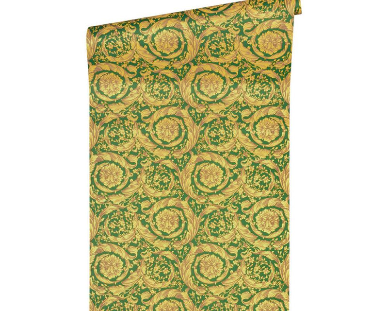 media image for Baroque Textured Damask Wallpaper in Green/Beige from the Versace IV Collection 250