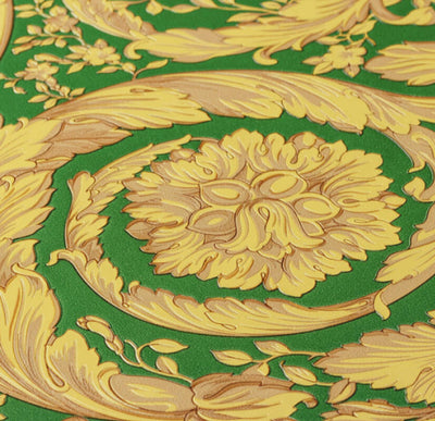 product image for Baroque Textured Damask Wallpaper in Green/Beige from the Versace IV Collection 22
