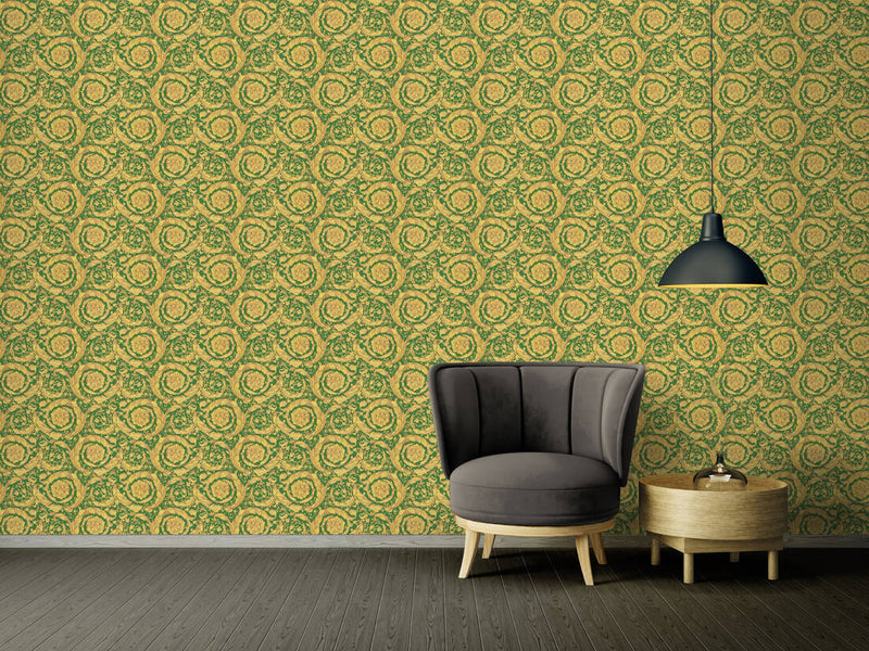 media image for Baroque Textured Damask Wallpaper in Green/Beige from the Versace IV Collection 242