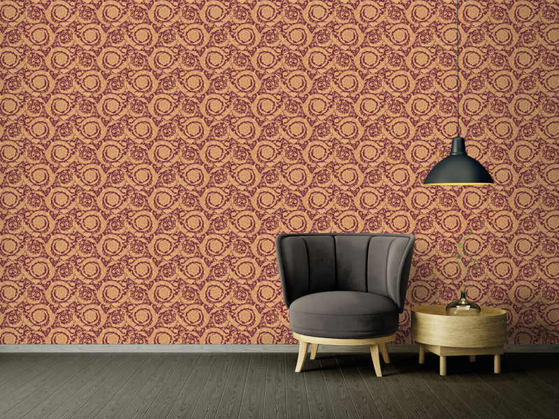 media image for Baroque Textured Damask Wallpaper in Red/Beige from the Versace IV Collection 242