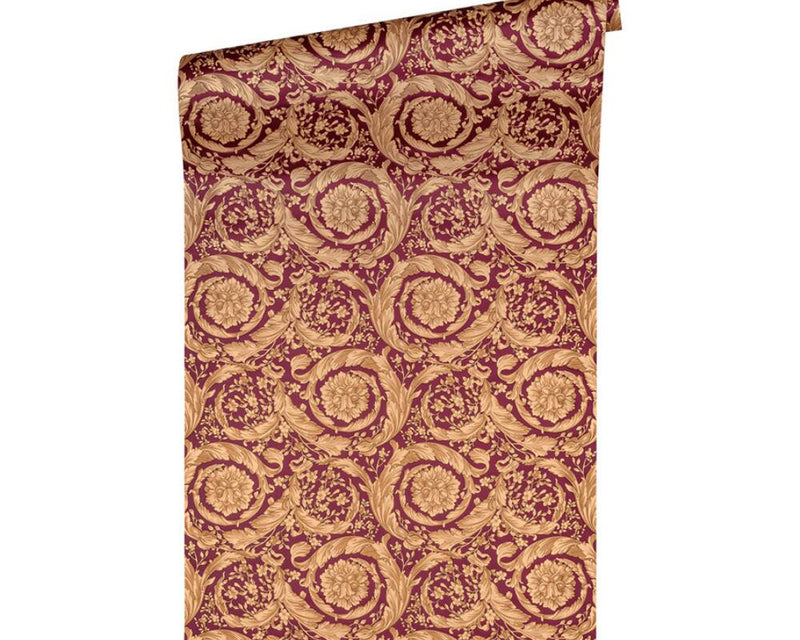 media image for Baroque Textured Damask Wallpaper in Red/Beige from the Versace IV Collection 290