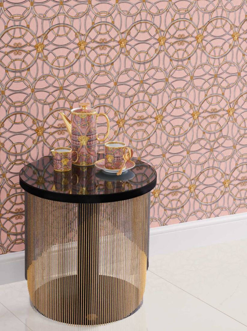 media image for Modern Geometric Textured Wallpaper in Pink/Metallics from the Versace IV Collection 269