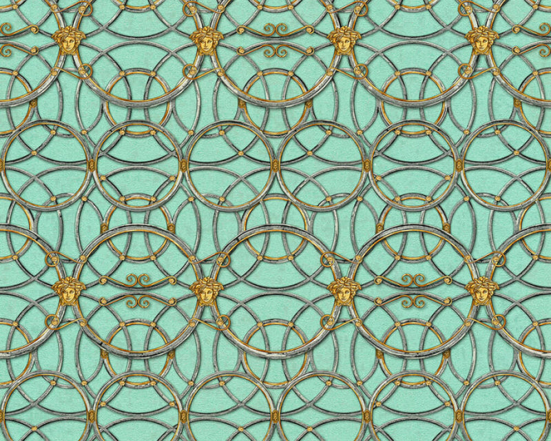 media image for Modern Geometric Textured Wallpaper in Green/Metallics from the Versace IV Collection 243