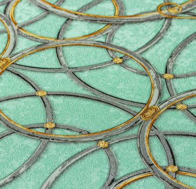product image for Modern Geometric Textured Wallpaper in Green/Metallics from the Versace IV Collection 11