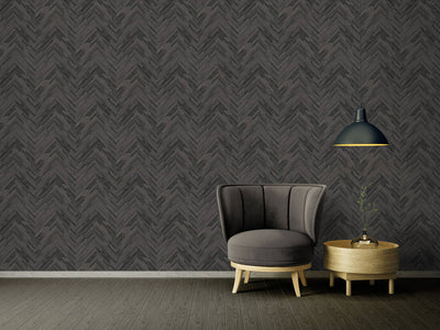 product image for Cottage Wood Textured Wallpaper in Black/Grey from the Versace IV Collection 54