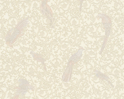 product image of Floral Bird Scrollwork Textured Wallpaper in Beige/Cream from the Versace IV Collection 539