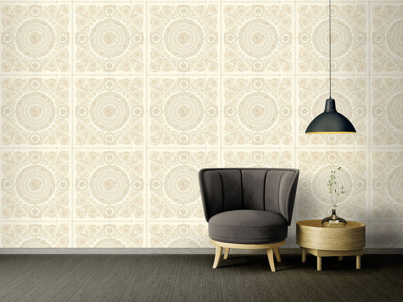 media image for Classical Tile Baroque Textured Wallpaper in Cream/Ivory from the Versace IV Collection 241