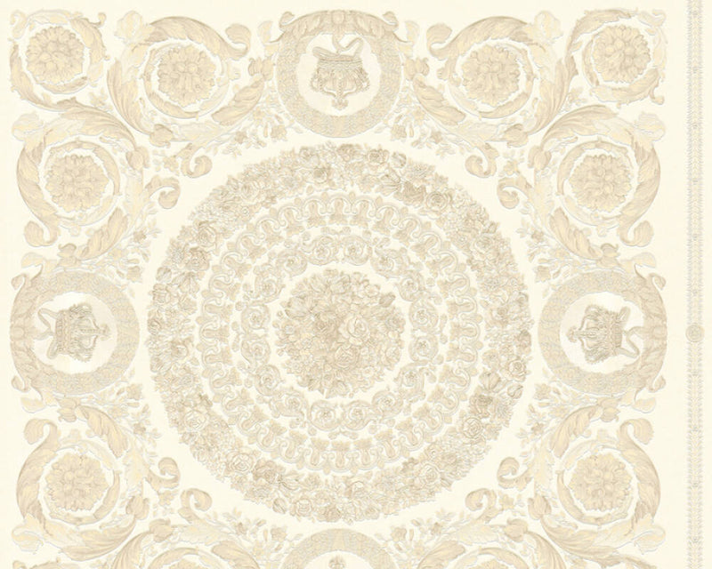 media image for Classical Tile Baroque Textured Wallpaper in Cream/Ivory from the Versace IV Collection 220