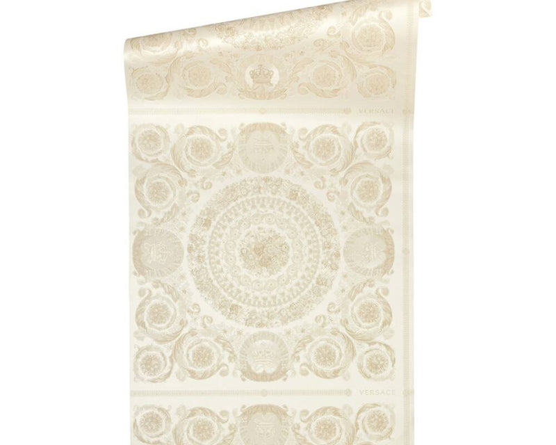 media image for Classical Tile Baroque Textured Wallpaper in Cream/Ivory from the Versace IV Collection 20