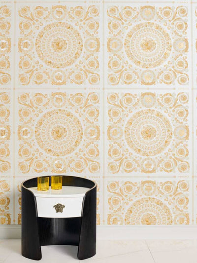 product image for Classical Tile Baroque Textured Wallpaper in Gold/Cream from the Versace IV Collection 58