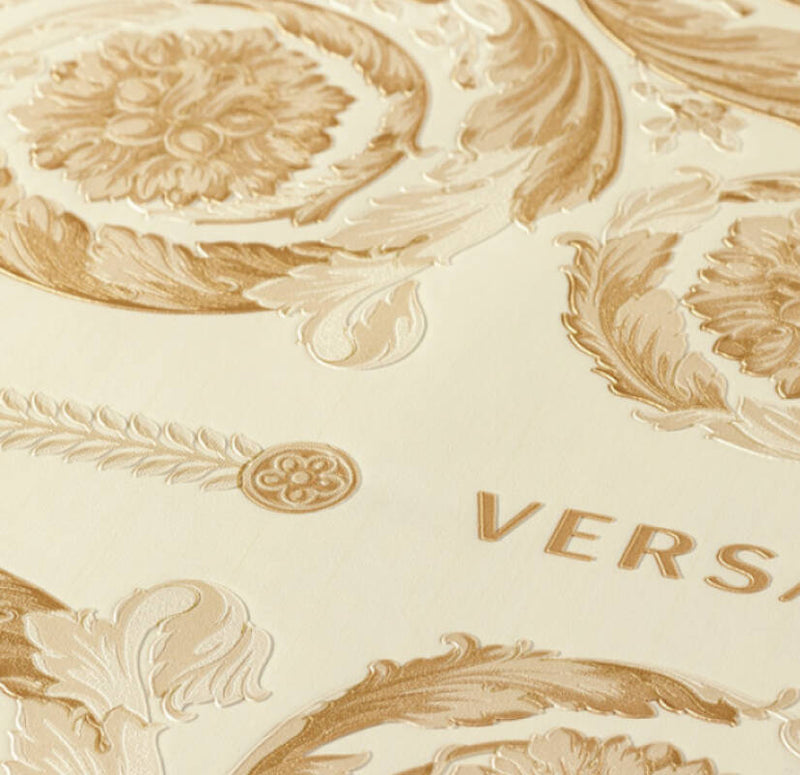 media image for Classical Tile Baroque Textured Wallpaper in Gold/Cream from the Versace IV Collection 235