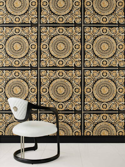 product image for Classical Tile Baroque Textured Wallpaper in Black/Cream from the Versace IV Collection 86