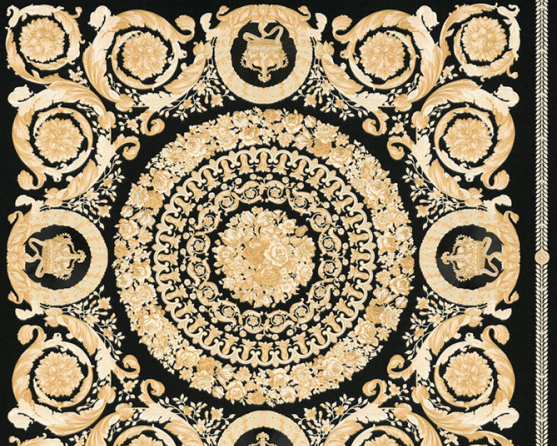 media image for Classical Tile Baroque Textured Wallpaper in Black/Cream from the Versace IV Collection 275