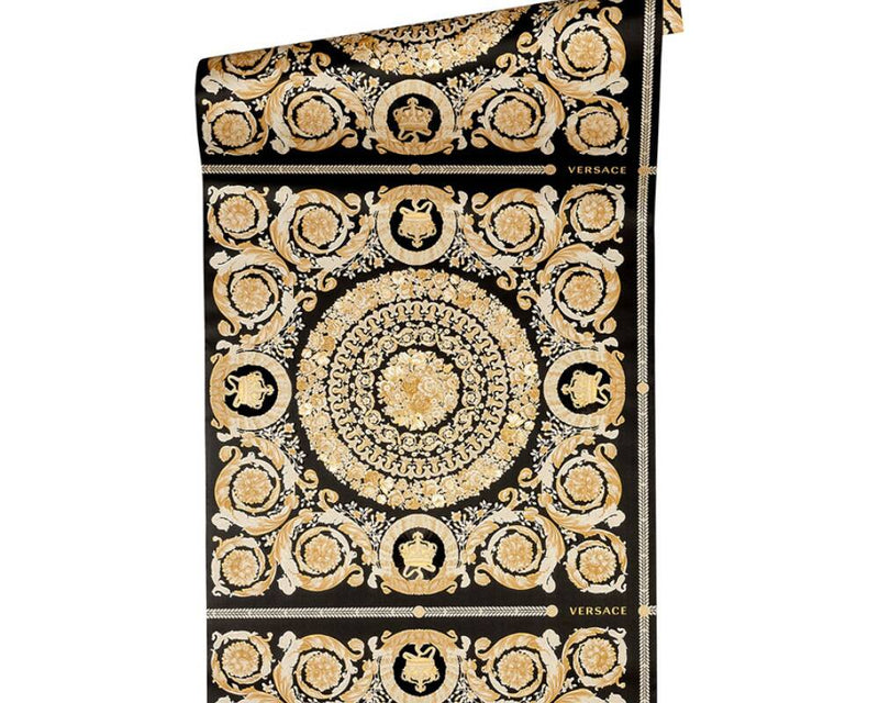 media image for Classical Tile Baroque Textured Wallpaper in Black/Cream from the Versace IV Collection 250