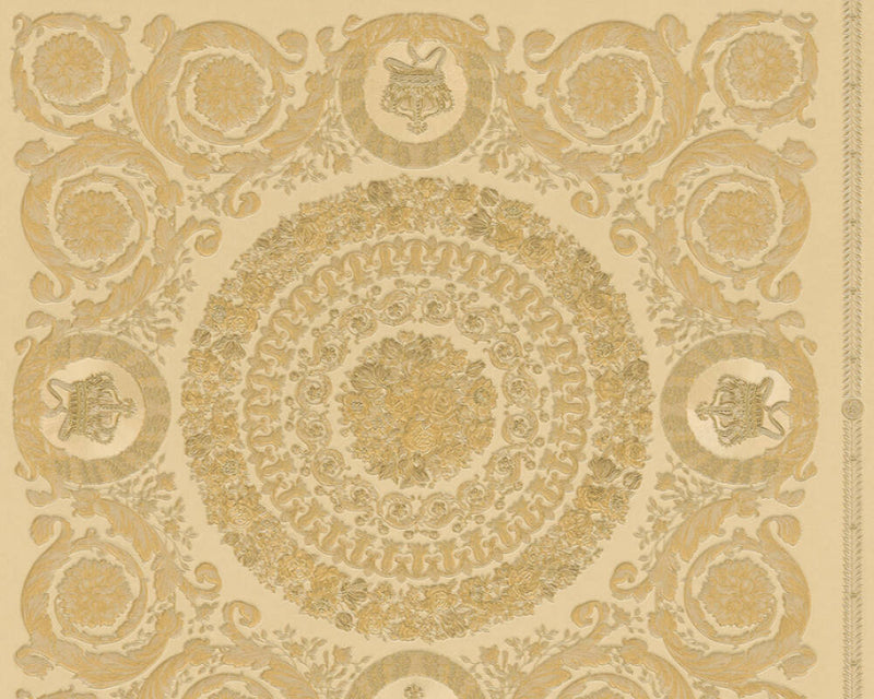 media image for Classical Tile Baroque Textured Wallpaper in Gold from the Versace IV Collection 253