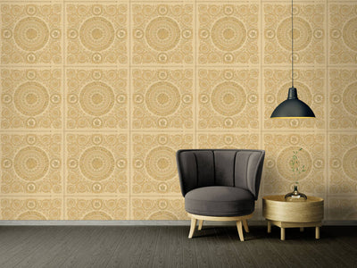 product image for Classical Tile Baroque Textured Wallpaper in Gold from the Versace IV Collection 4