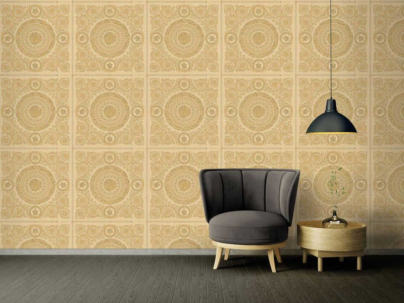 media image for Classical Tile Baroque Textured Wallpaper in Gold from the Versace IV Collection 292