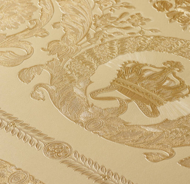 media image for Classical Tile Baroque Textured Wallpaper in Gold from the Versace IV Collection 254