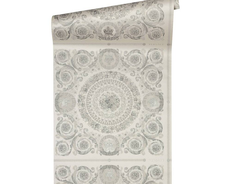 media image for Classical Tile Baroque Textured Wallpaper in Grey/Silver from the Versace IV Collection 22