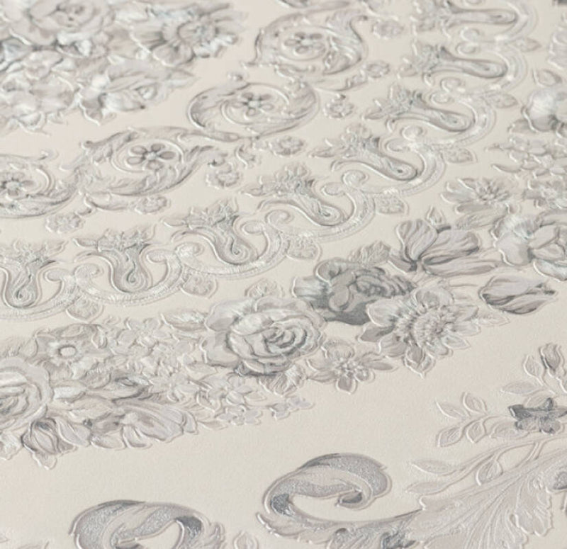 media image for Classical Tile Baroque Textured Wallpaper in Grey/Silver from the Versace IV Collection 279