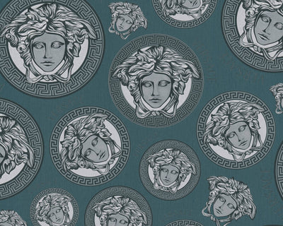 product image for Medusa Head Textured Wallpaper in Black/Blue by Versace Home 52