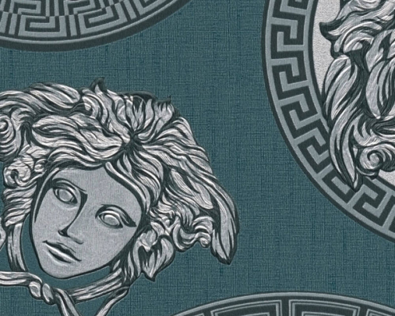 media image for Medusa Head Textured Wallpaper in Black/Blue from the Versace V Collection 224