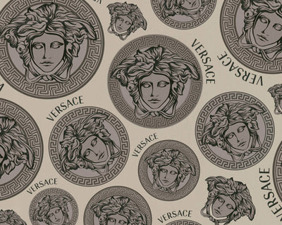 product image of Medusa Head Textured Wallpaper in Cream/Black by Versace Home 577