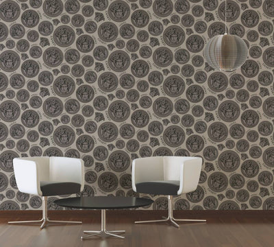 product image for Medusa Head Textured Wallpaper in Cream/Black from the Versace V Collection 89
