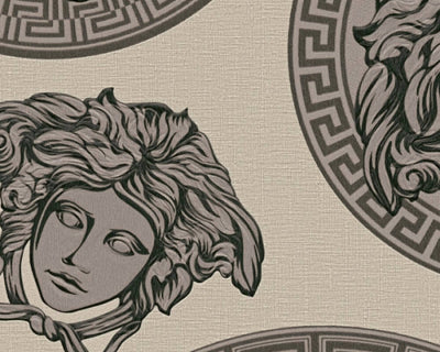product image for Medusa Head Textured Wallpaper in Cream/Black from the Versace V Collection 37