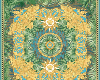 product image of Baroque Ornaments Textured Wallpaper in Green/Multi by Versace Home 584