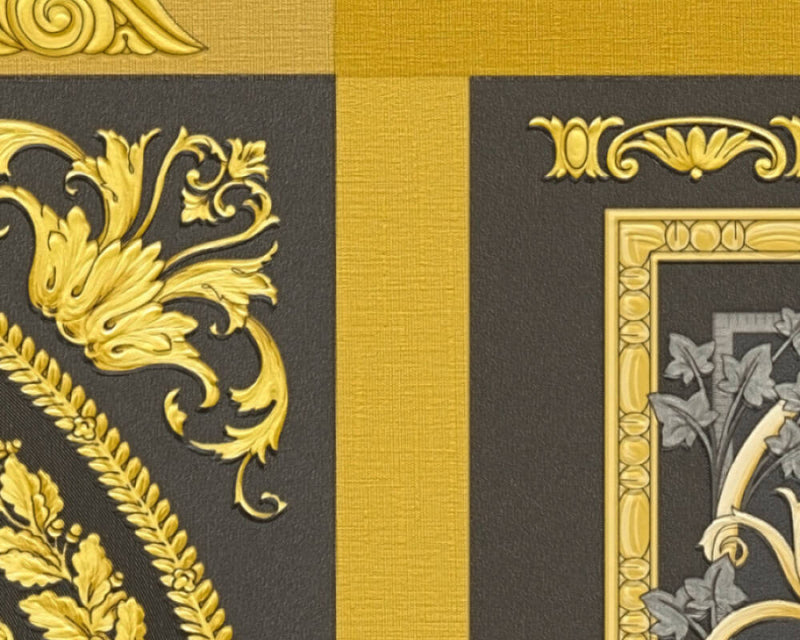 media image for Baroque Squares Textured Wallpaper in Black/Gold from the Versace V Collection 255