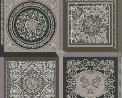 product image of Baroque Squares Textured Wallpaper in Black/Grey by Versace Home 597