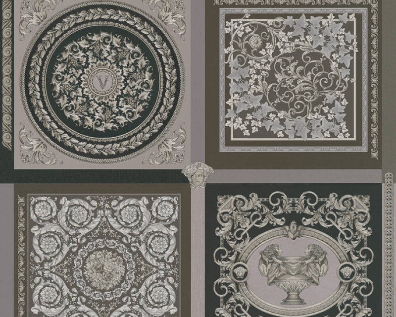 media image for Baroque Squares Textured Wallpaper in Black/Grey by Versace Home 258