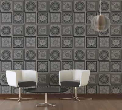 product image for Baroque Squares Textured Wallpaper in Black/Grey from the Versace V Collection 77