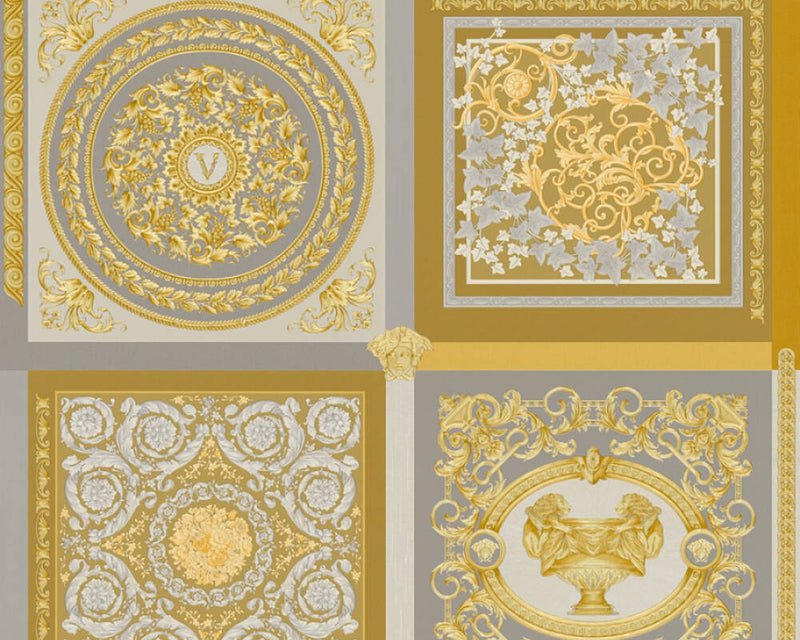 media image for Baroque Squares Textured Wallpaper in Cream/Gold by Versace Home 269
