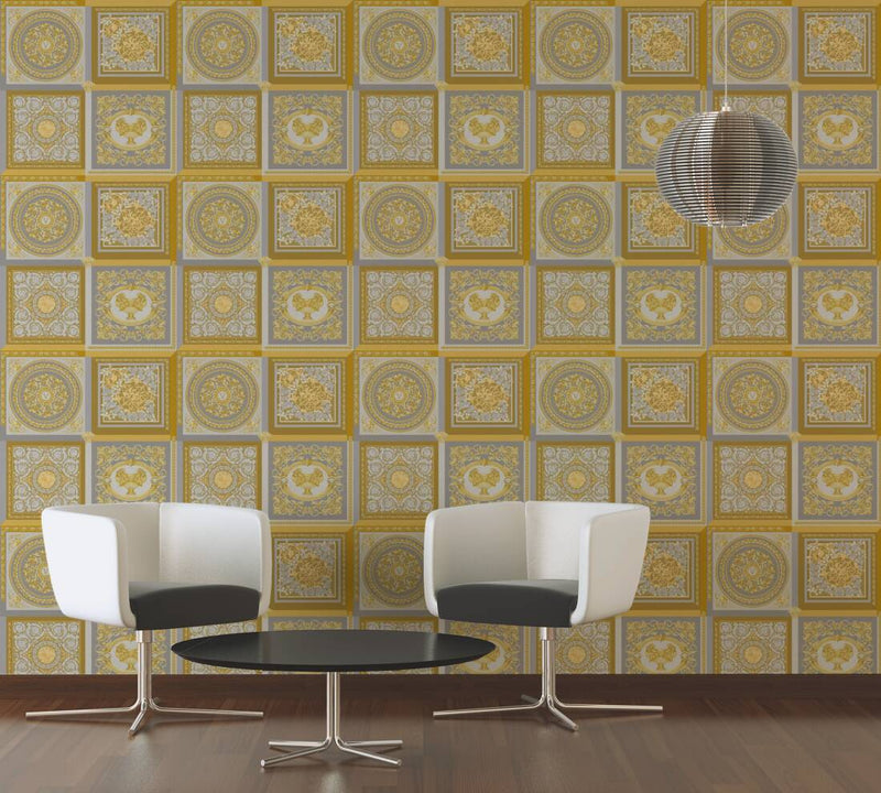media image for Baroque Squares Textured Wallpaper in Cream/Gold from the Versace V Collection 224