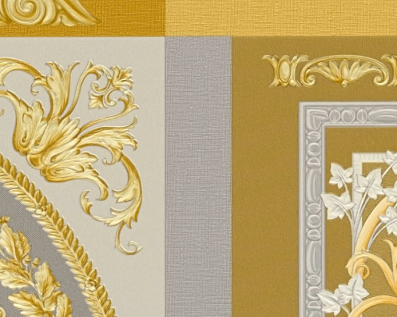 media image for Baroque Squares Textured Wallpaper in Cream/Gold from the Versace V Collection 221